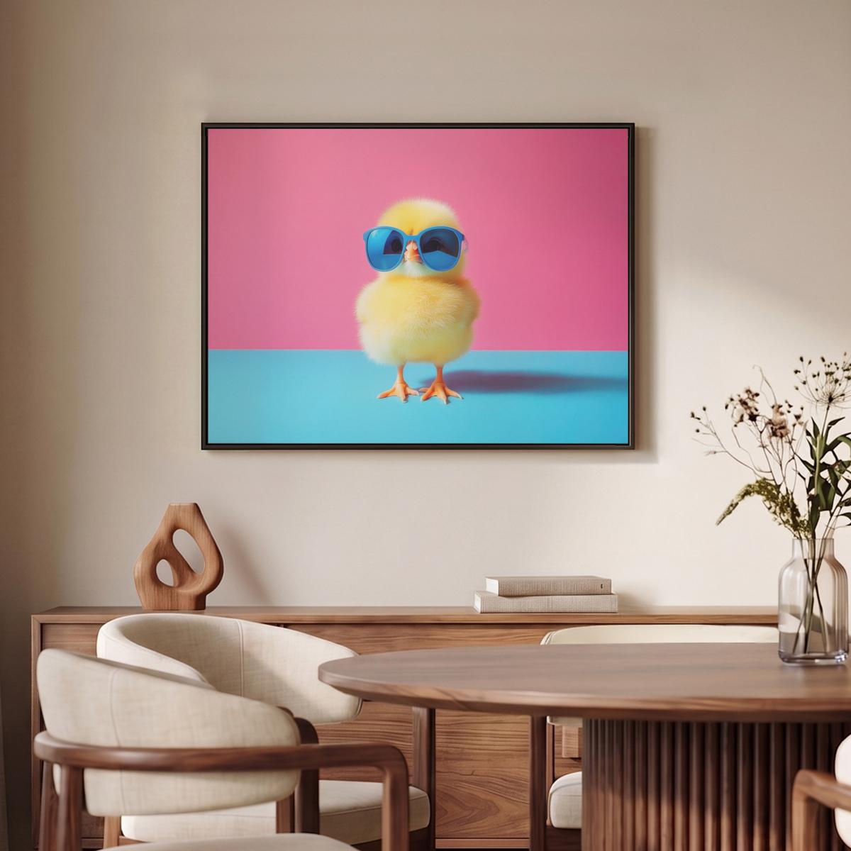 LEINWAND Bilder mit Rahmen - Chick - Sonnenbrille - Blau - 70x50 - Pink, Textil (70/50cm) - MuchoWow