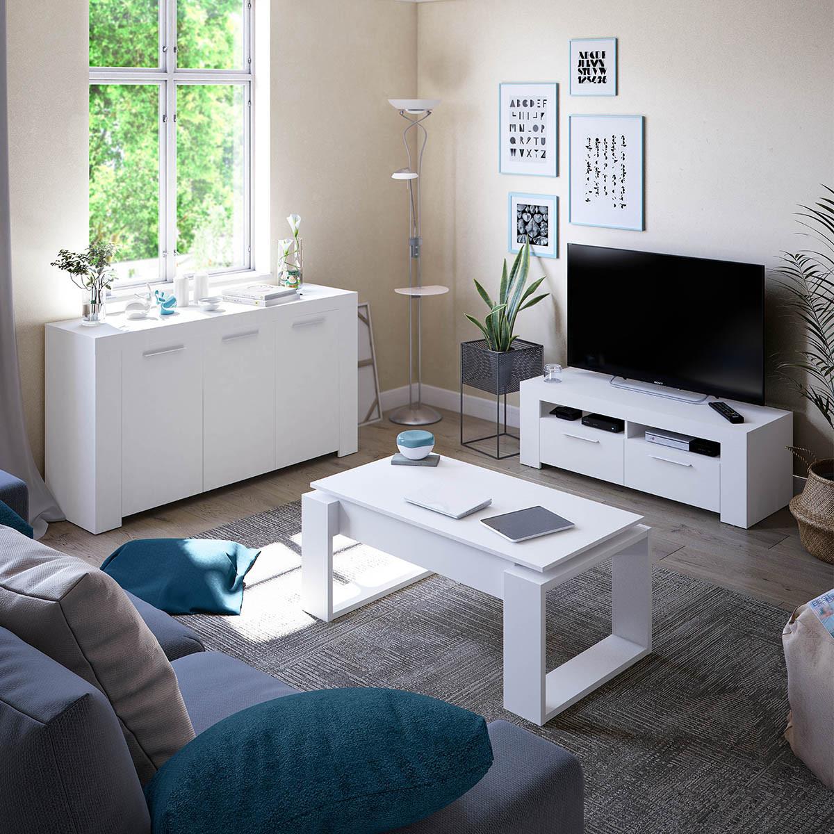 DESIGN Couchtisch mit hochklappbarer Tischplatte L102 cm - Ciara - Weiß, Holzwerkstoff (8.3/50/43cm) - Calicosy