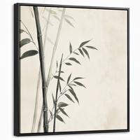 LEINWAND Bilder mit Rahmen - Japandi - Bambus - Beige - 50x50 - Eukalyptusholzfarben, Textil (50/50cm) - MuchoWow