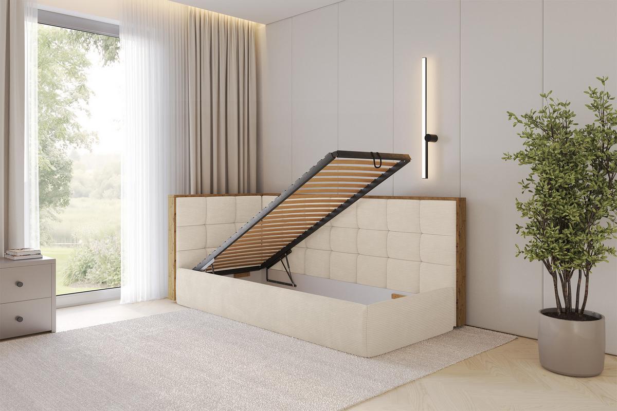 EINZELLBETT Jugendbett mit Bettkasten, Rechts - SOVY 90x200 Beige - Kaschmir, Holzwerkstoff/Textil (90/200cm) - ALTDECOR