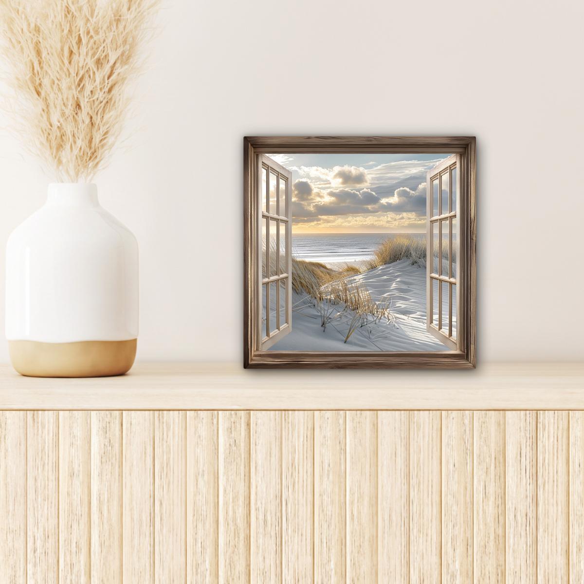 LEINWANDBILD Ausblick - Strand - Dünen - Meer - Natur Deko Wohnzimmer 20x20 cm - Sandfarben, Textil (20/20cm) - MuchoWow