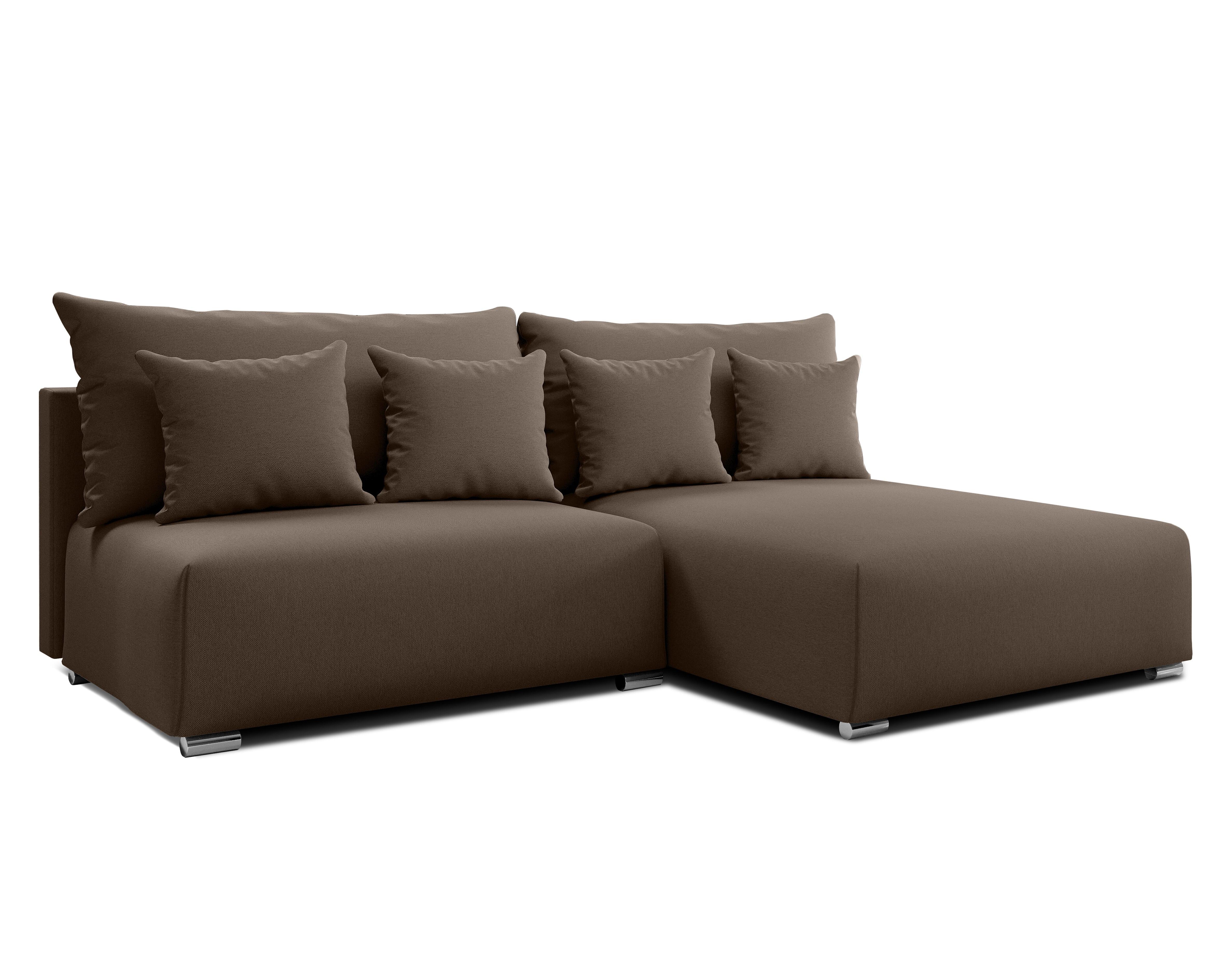 ECKSOFA L Form Ederra Braun 208/190/91 cm – großes Sofa mit Schlaffunktion R - Silberfarben/Braun, Textil/Metall (208/190cm) - AX Living