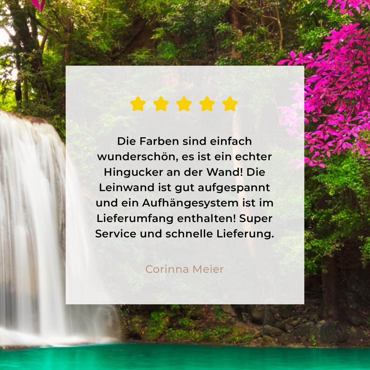 LEINWANDBILD Wasserfall mit bunten Blumen und Bäumen - Natur - Dschungel Room Decor 30x40 cm - Waldgrün, Textil (30/40cm) - MuchoWow