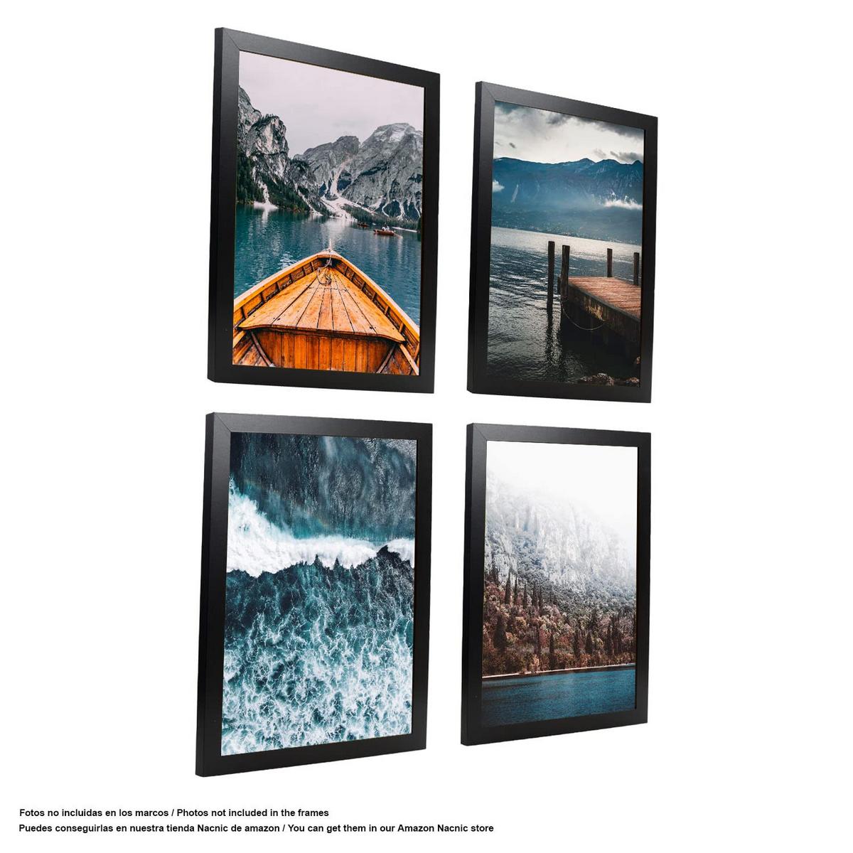 RAHMEN Set mit 4 aus MDF und Acrylglas Schutz und Aussteller für Fotografien, Bilder, Poster, Gemälde, Dekoration für Haus Farbe Schwarz A3 - Schwarz, Holz (29.7/3cm) - Nacnic