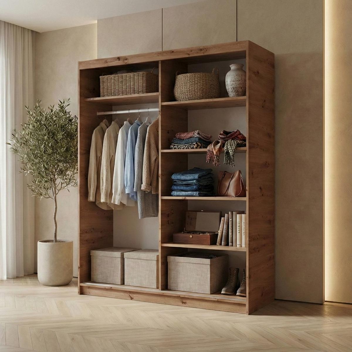 SCHWEBETÜRENSCHRANK Hela mit 2 Türen. 160 cm, eiche Artisan+Schwarz - Schwarz/Eiche Artisan, Holzwerkstoff (160/205/60cm) - Beautysofa
