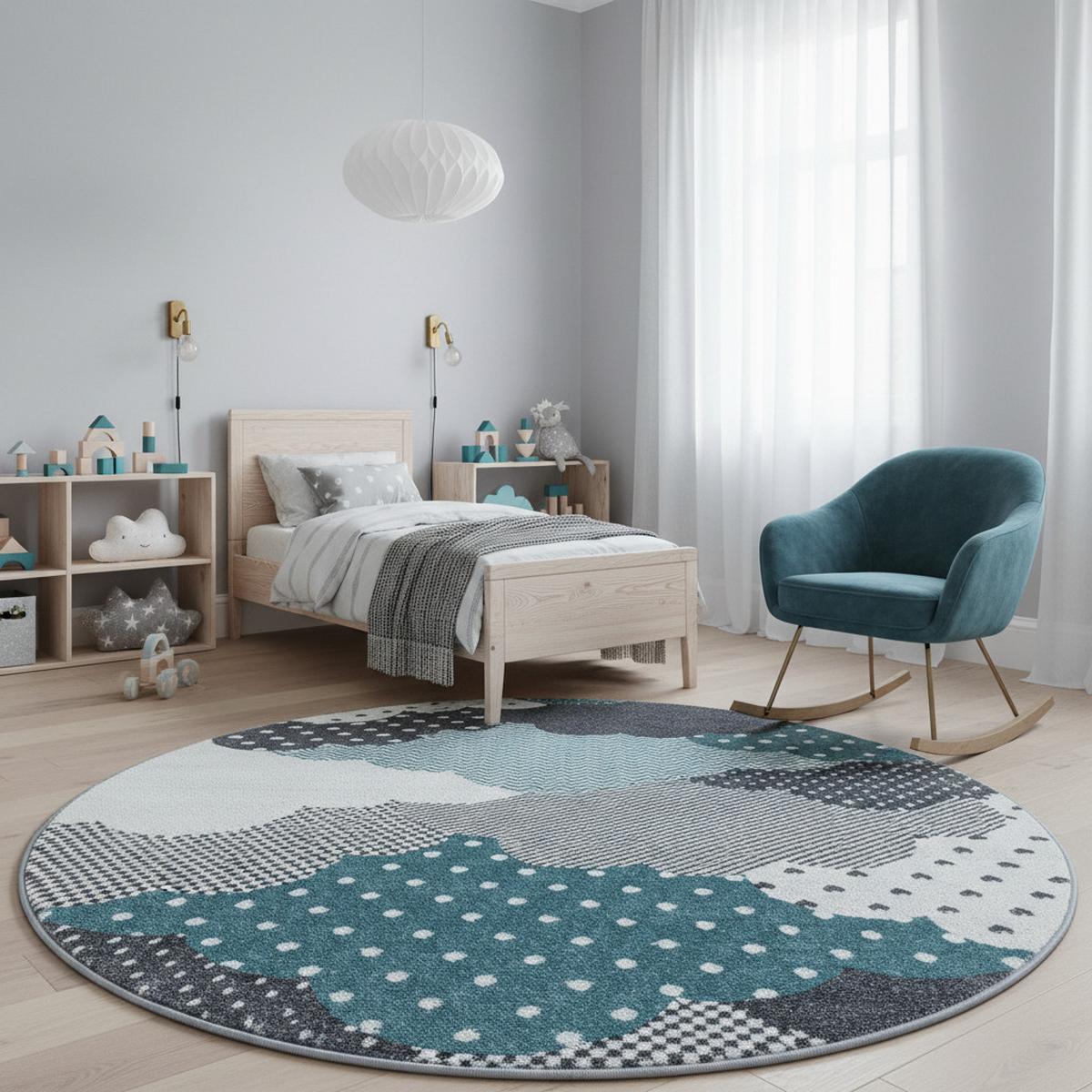 KINDERTEPPICH COGNE, mit Wolken-Motiv, Blau, Ø 120 cm - Blau, Textil (120/120cm) - KADIMA DESIGN