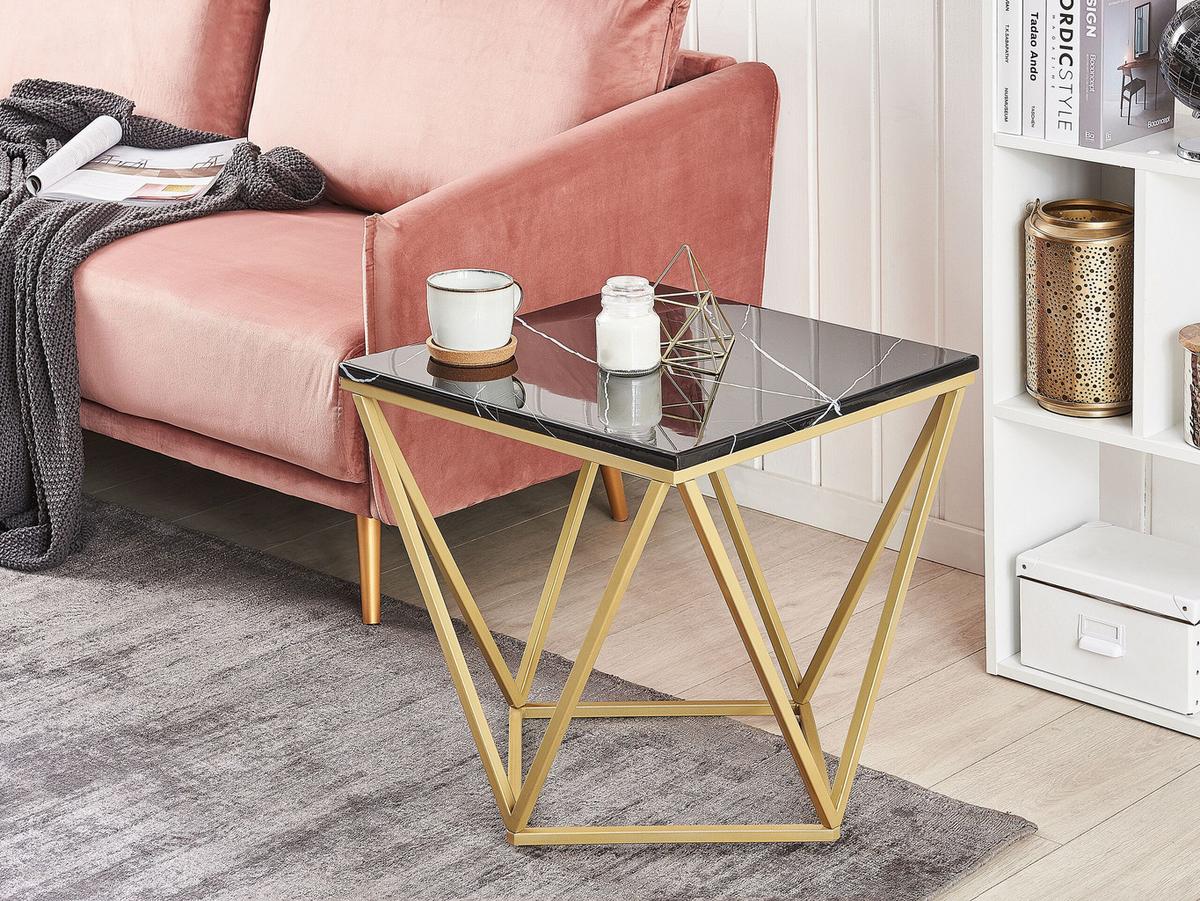 BEISTELLTISCH schwarz/gold Marmor Optik quadratisch 50/50 cm Malibu - Goldfarben/Schwarz, Holzwerkstoff (50/50/50cm) - Beliani