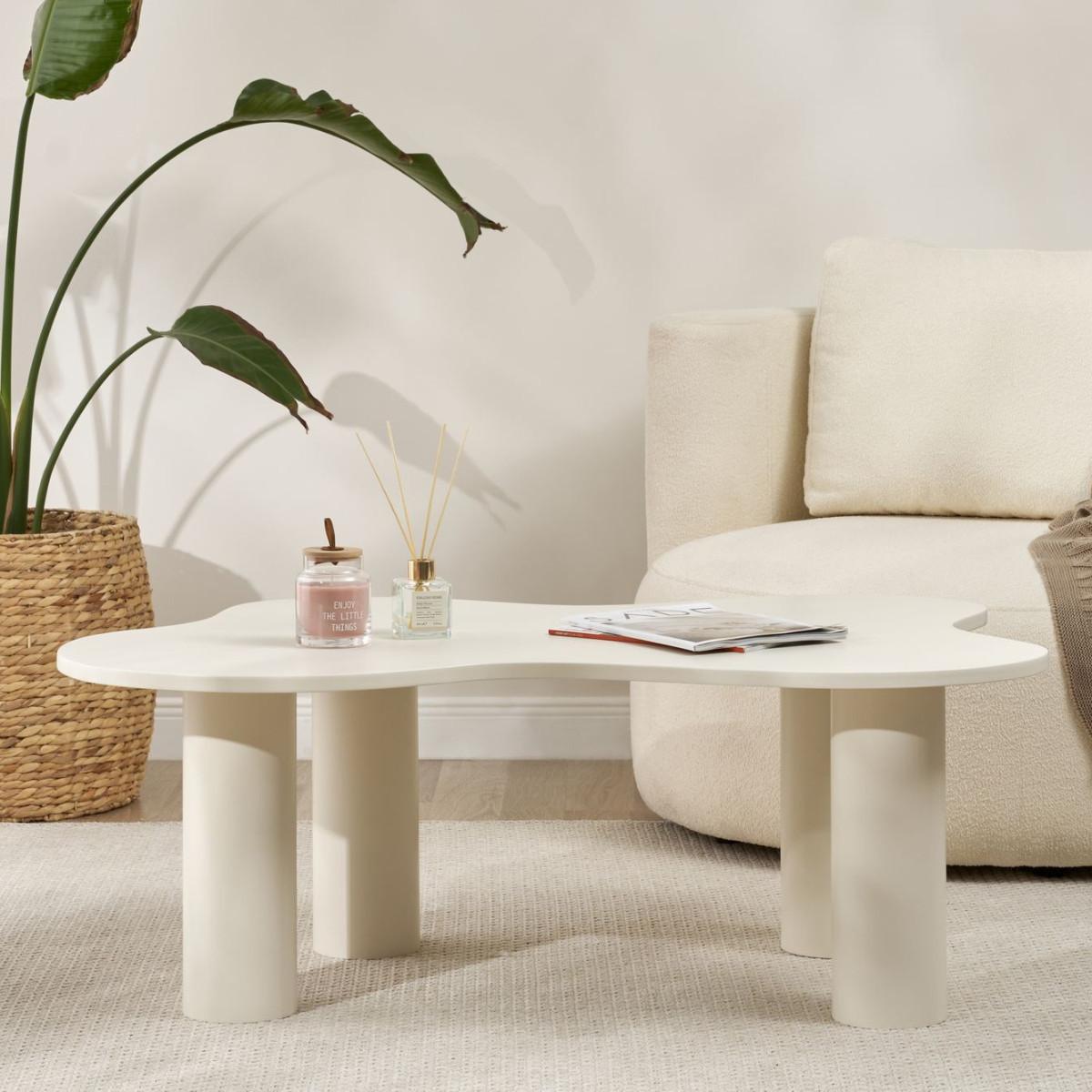 COUCHTISCH mit organisch geformter Cremeplatte 70/110/40 cm - Weiß, Holzwerkstoff (48/70/40cm) - Calicosy