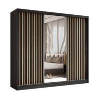 SCHWEBETÜRENSCHRANK LAMELLO 240/216/61 cm 3-türig mit Spiegel Schwarz - Schwarz, Holzwerkstoff (240/216/61cm) - MASSENO