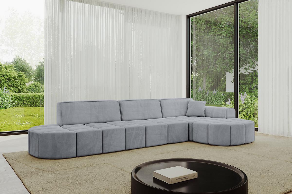 ECKSOFA Ottomane Rechts LIVO-L2 - 337x173x79,5 cm Hellgrau - Grau, Holzwerkstoff/Textil (337/173cm) - ALTDECOR