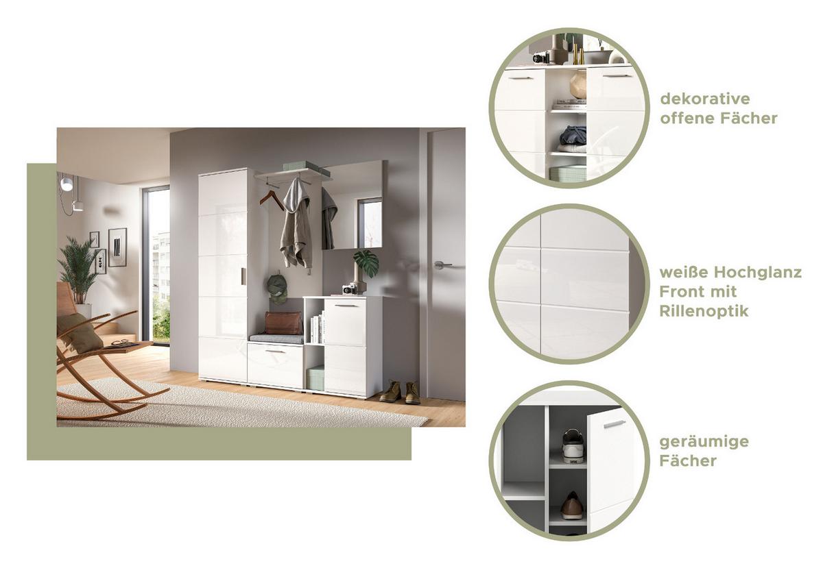 SCHUHSCHRANK weiß Hochglanz 55 cm, Flurschrank mit 5 Fächern - Weiß Hochglanz/Silberfarben, Holzwerkstoff/Kunststoff (55/79/37cm) - Inn.Furn