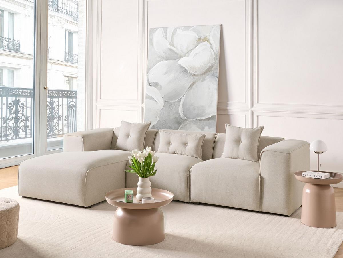 ECKSOFA 3-Sitzer Stoff Hellbeige rechtsseitig Dolva - Beige, Textil (294/170cm) - Beliani