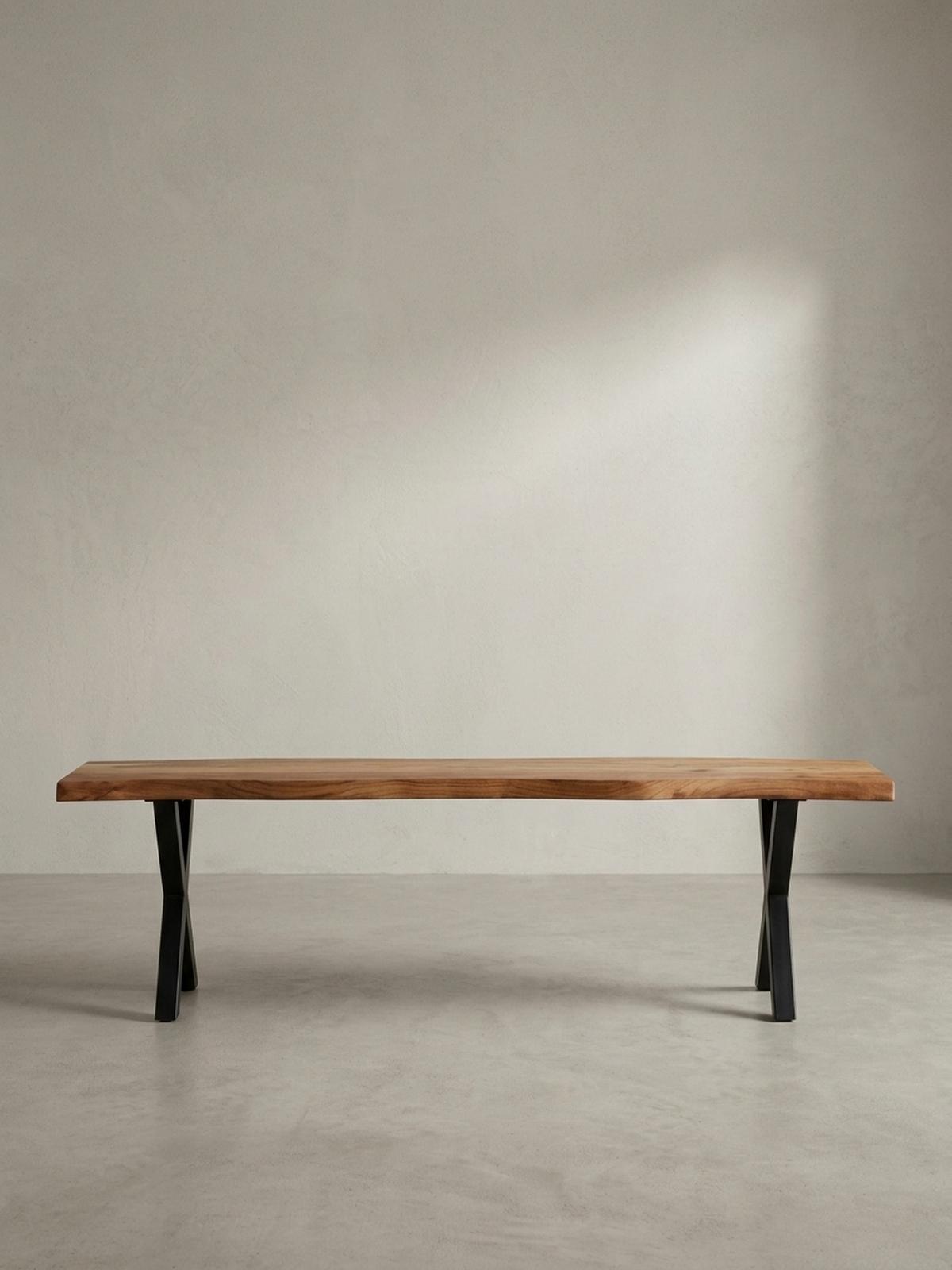 ESSZIMMERBANK Massivholz Metall Baumkante X-Beine, Akazie 180x40x46 cm - Schwarz/Braun, Holz/Metall (180/46/40cm) - KADIMA DESIGN