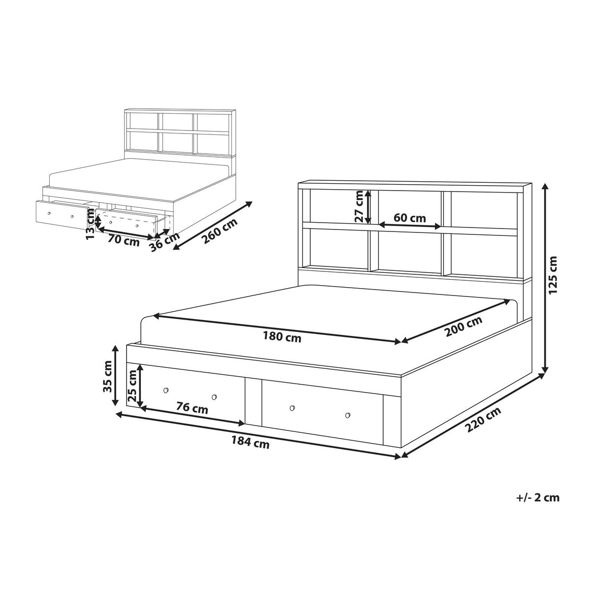 BETT mit Schubladen 180/200 cm MDF-Platte Weiß Tarare - Weiß, Holzwerkstoff (180/200cm) - Beliani