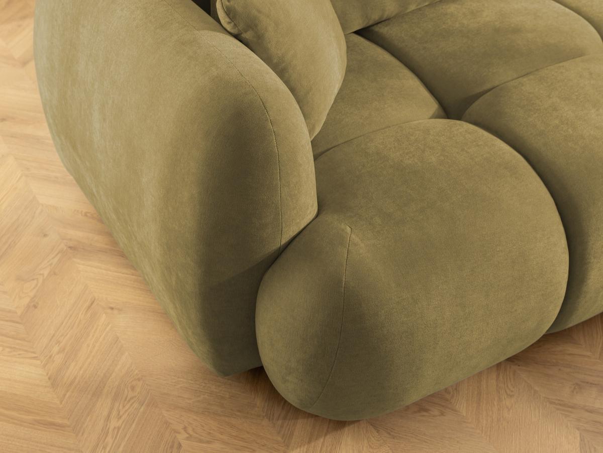 ECKSOFA Loretto aus natürlichem Grün Webstoff mit Schlaffunktion, Bettkasten und tiefen Steppungen in Bubble-Optik - Schwarz/Grün, Holz/Kunststoff (275/180cm) - S-Style