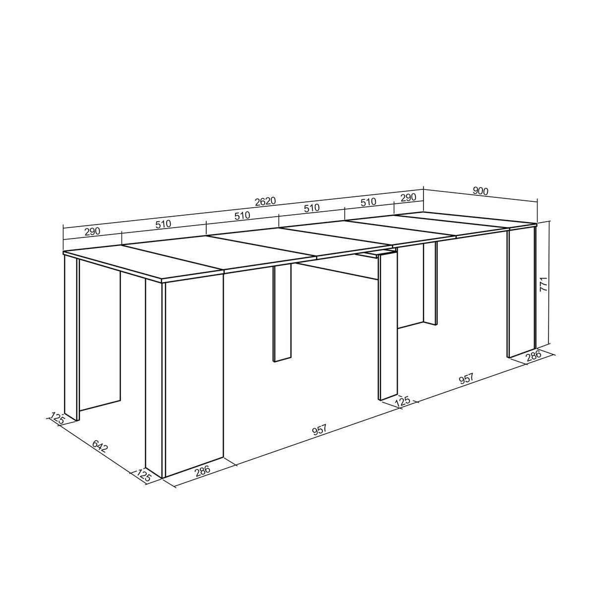 KONSOLENTISCH ausziehbar 58 bis 262cm, für 12 Gäste, schwarz, 90/58/77cm - Schwarz/Grau, Holzwerkstoff (90/262/77cm) - Skraut Home