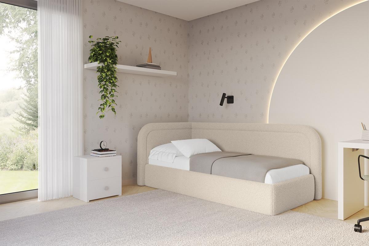EINZELLBETT Jugendbett mit Bettkasten, Rechts - JOVY 80x200 Dunkelbeige - Taupe, Holzwerkstoff/Textil (80/200cm) - ALTDECOR