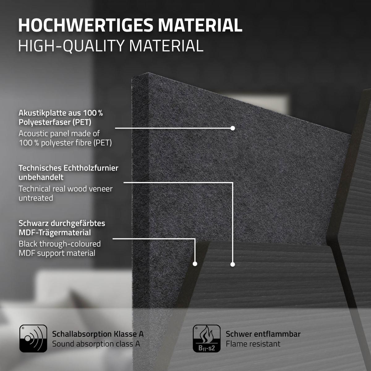 AKUSTIKPANEEL 2er Set Schallschutzplatten Hexagon Schwarz Holzoptik 66x81x2 cm aus Filz - Schwarz, Holzwerkstoff (2.1/81.1/66.6cm) - ML-DESIGN