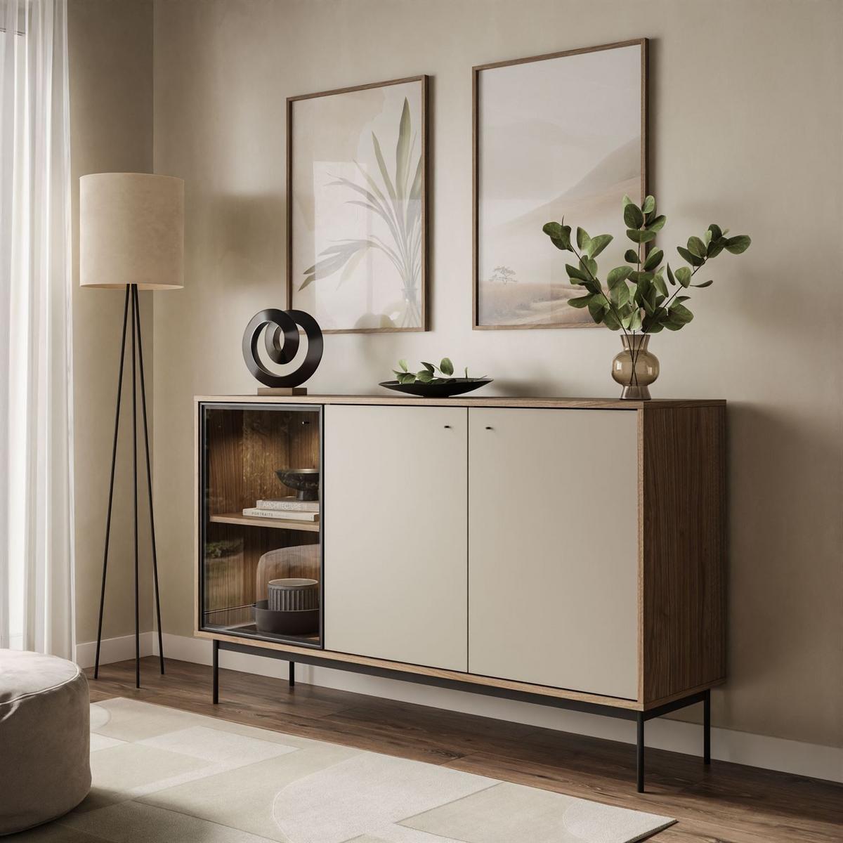 KOMMODE ISA 3D, dreitürig mit LED-Beleuchtung - Eichefarben, Holzwerkstoff (151/90/40cm) - Lookway