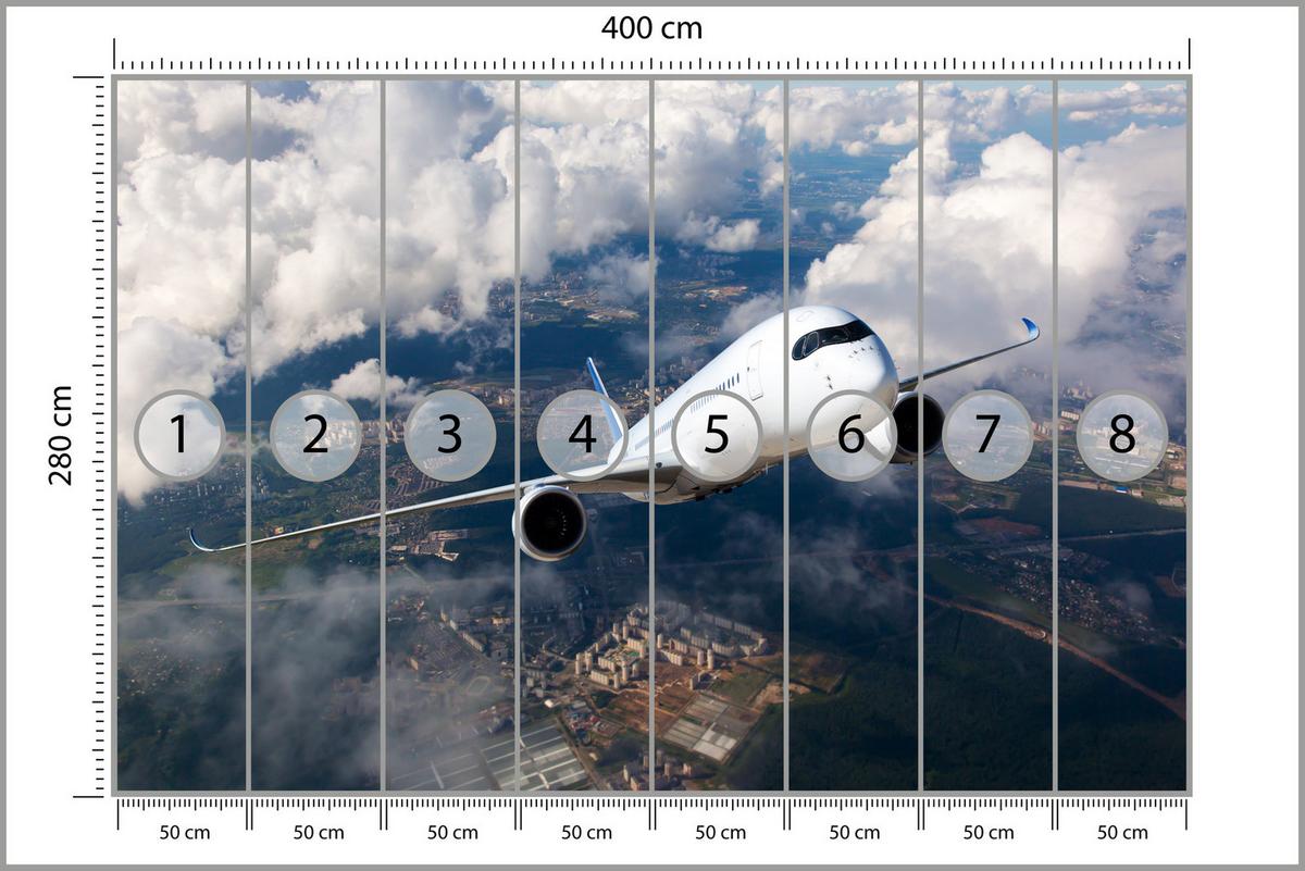 FOTOTAPETE für Jugendzimmer Flugzeug Start Wolken Himmel 400x280 - Blau/Beige, Papier (400/280cm) - Muralo