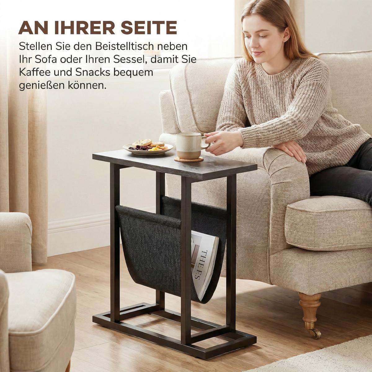 BEISTELLTISCH aus Spanplatte & Stahl Schwarz - Schwarz, Holzwerkstoff (49/19/55cm) - HOMCOM