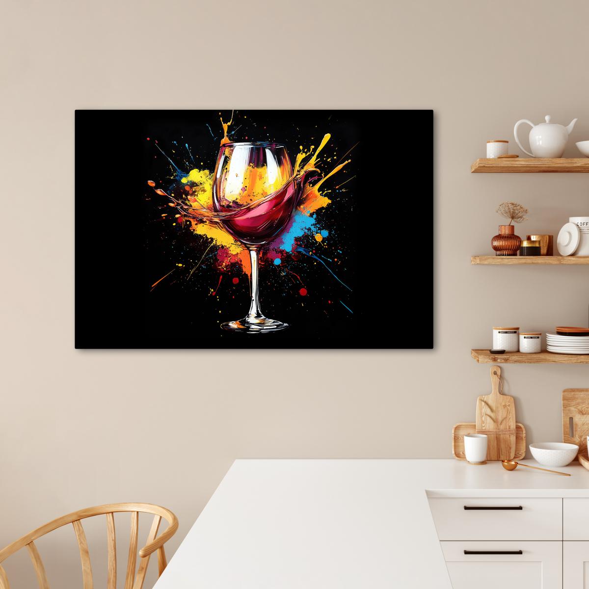 LEINWANDBILD Wein - Glas - Graffiti - Getränk - Rot - Farbe Wohnzimmer Groß 120x80 cm - Weinrot, Textil (120/80cm) - MuchoWow