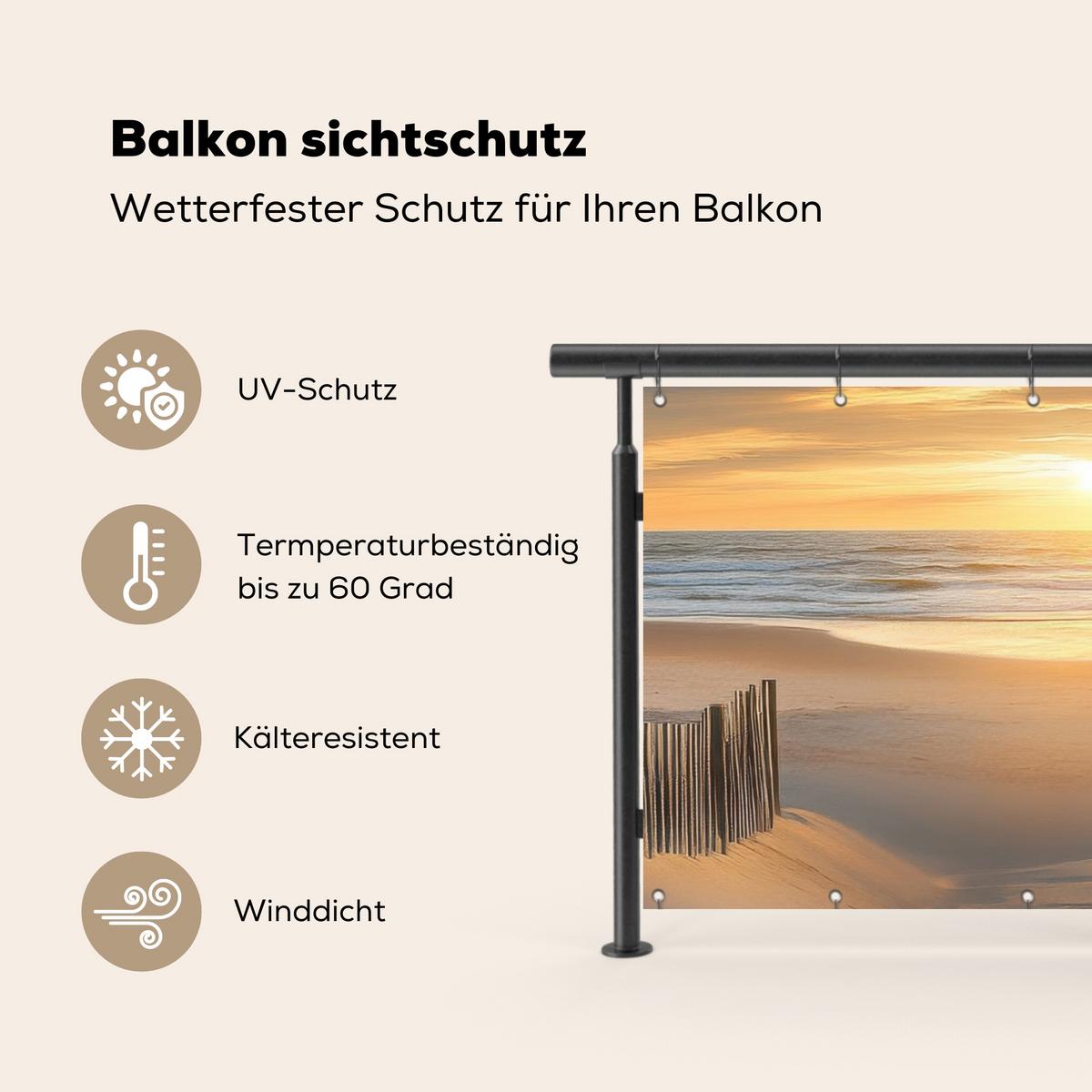 BALKON-SICHTSCHUTZ Strand - Dünen - Sonnenuntergang Witterungsbeständig 200x110 cm - Sandfarben, Kunststoff (200/110cm) - MuchoWow