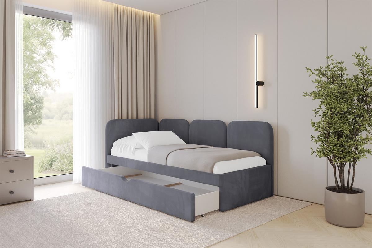 EINZELLBETT Jugendbett mit Bettkasten, Rechts - ALVY 90x200 Dunkelgrau - Dunkelgrau, Holzwerkstoff/Textil (90/200cm) - ALTDECOR