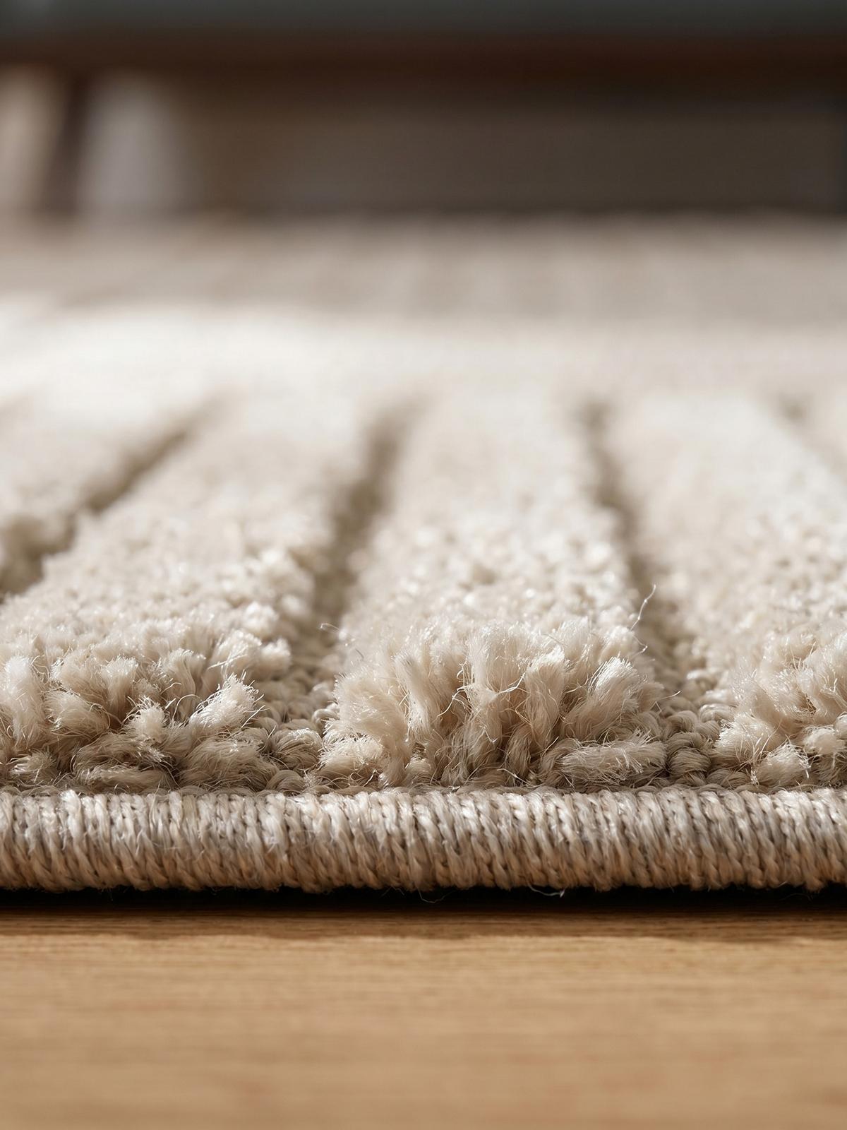 TEPPICH Hochflor RIGI in Creme, mit Cord-Streifen-Patchwork, Ø 120 cm - Beige, Textil (120/120cm) - KADIMA DESIGN