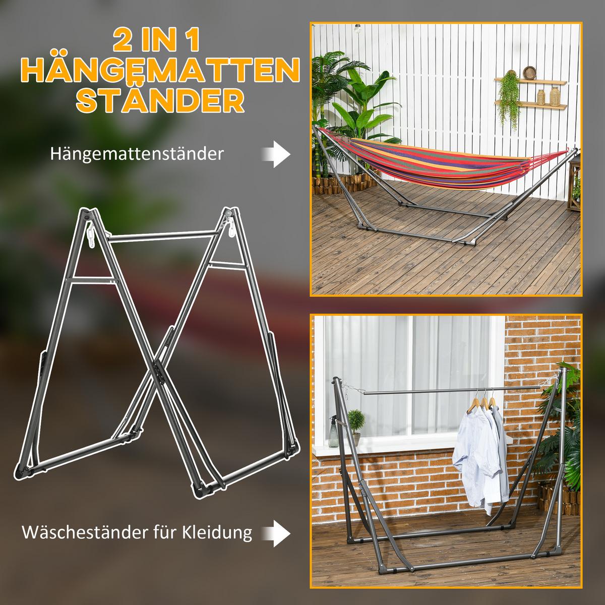 HÄNGEMATTENGESTELL, Stahl Schwarz+Silber - Multicolor, Metall (290/92/88cm) - Outsunny