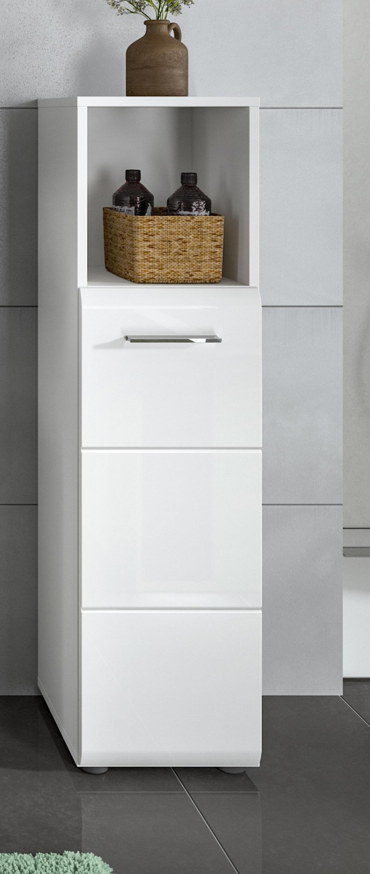 BADKOMMODE weiß Hochglanz, Badezimmer Kommode 30 x 110 cm - Weiß Hochglanz/Silberfarben, Holzwerkstoff/Kunststoff (30/110/30cm) - Inn.Furn