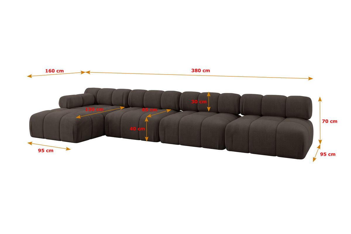 ECKSOFA modulares Sofa Razon-L3 - 380x160x70 cm Braun Velours - Braun, Holzwerkstoff/Textil (380/160cm) - ALTDECOR