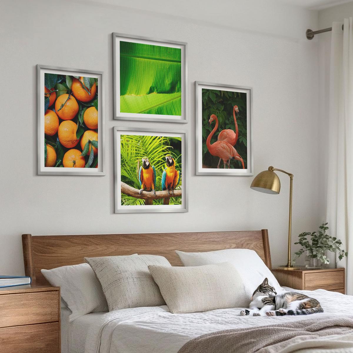 BILDER SET 4er Set - 50x50 cm & 40x60 cm Silberner Rahmen - Fruchtige Akzente der Tropen - Silberfarben, Kunststoff (50/50cm) - TULUP