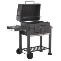 HOLZKOHLEGRILL mit Deckel Stahl Grau rechteckig rollbar Pavlof - Grau, Metall (79/107/49cm) - Beliani