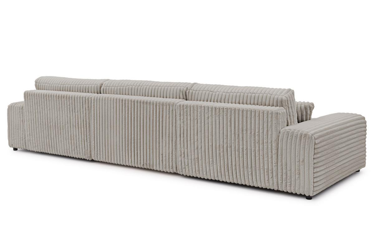 WOHNLANDSCHAFT Mollis Hellgrau Plüschcord mit Schlaffunktion - Hellgrau/Schwarz, Holz/Kunststoff (350/77/168cm) - S-Style Möbel