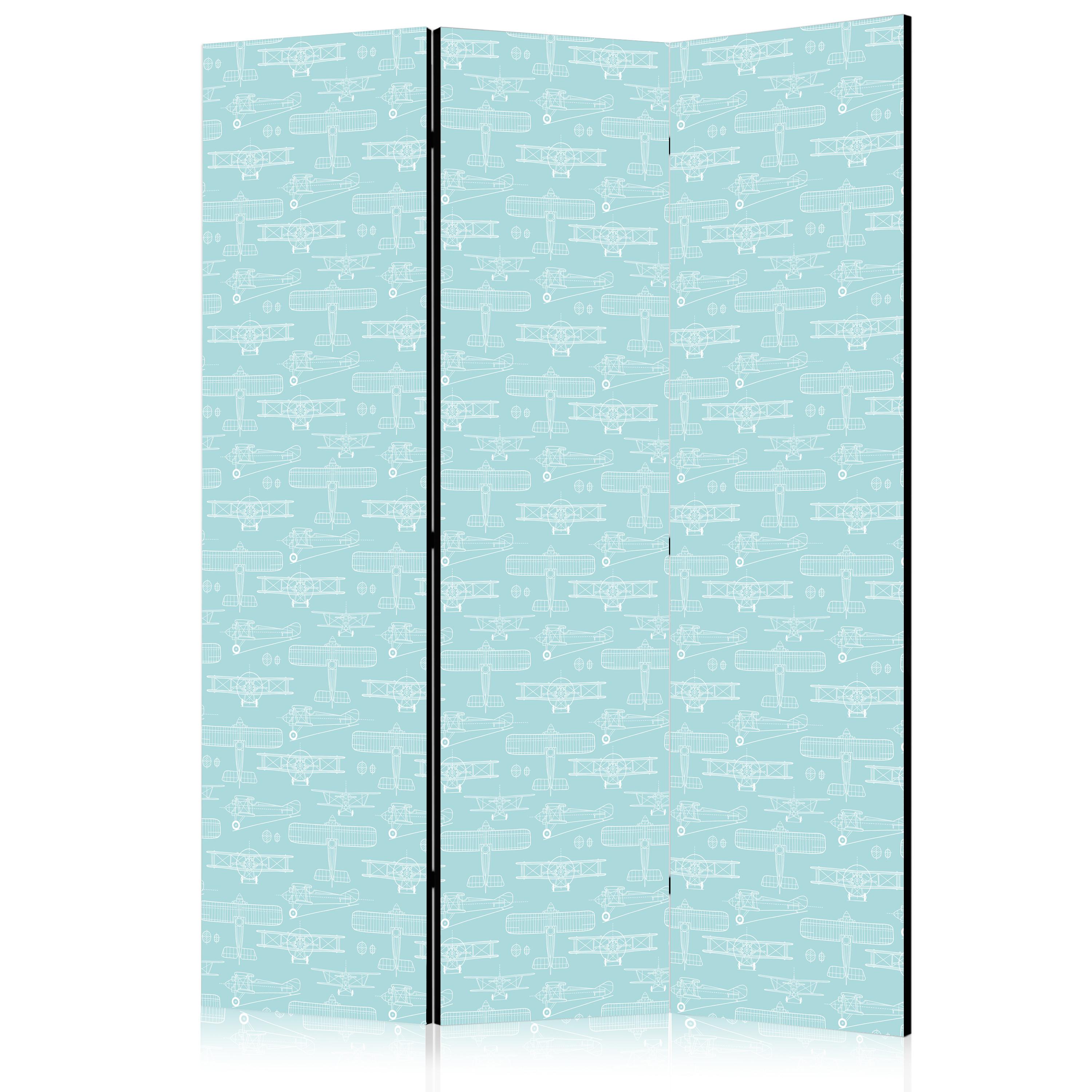 PARAVENT Einseitig Bedruckter 3-tlg 135x172 cm Kleinflugzeuge - Blau, Holz/Textil (135/172/3cm) - Muralo