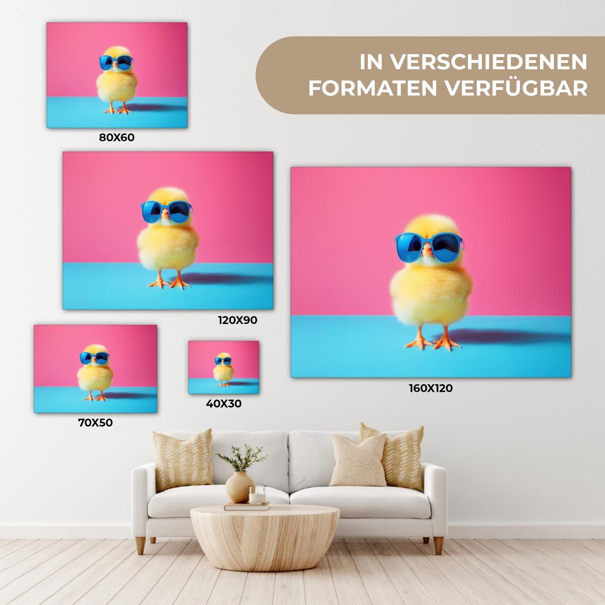 LEINWANDBILD Chick - Sonnenbrille - Blau Wandbilder 80x60 cm - Pink/Gelb, Textil (80/60cm) - MuchoWow