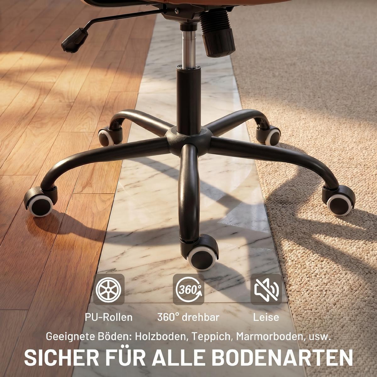 BÜROSTUHL mit Rollen, Drehstuhl, Braun - Braun, Metall (58/91/61cm) - Vinsetto