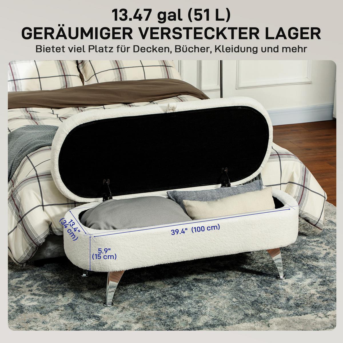 TRUHENBANK Teddysamtoptik - Weiß, Kunststoff (47/46.5/114cm) - HOMCOM