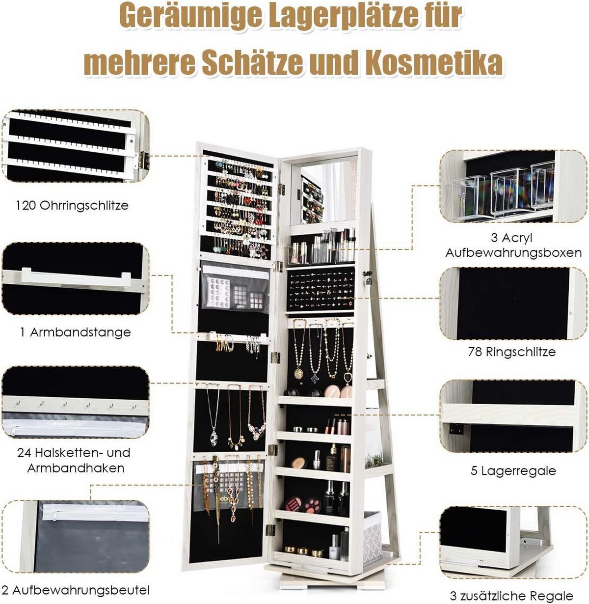SCHMUCKSCHRANK 161cm Weiß - Weiß, Holz (39/161/39cm) - COSTWAY