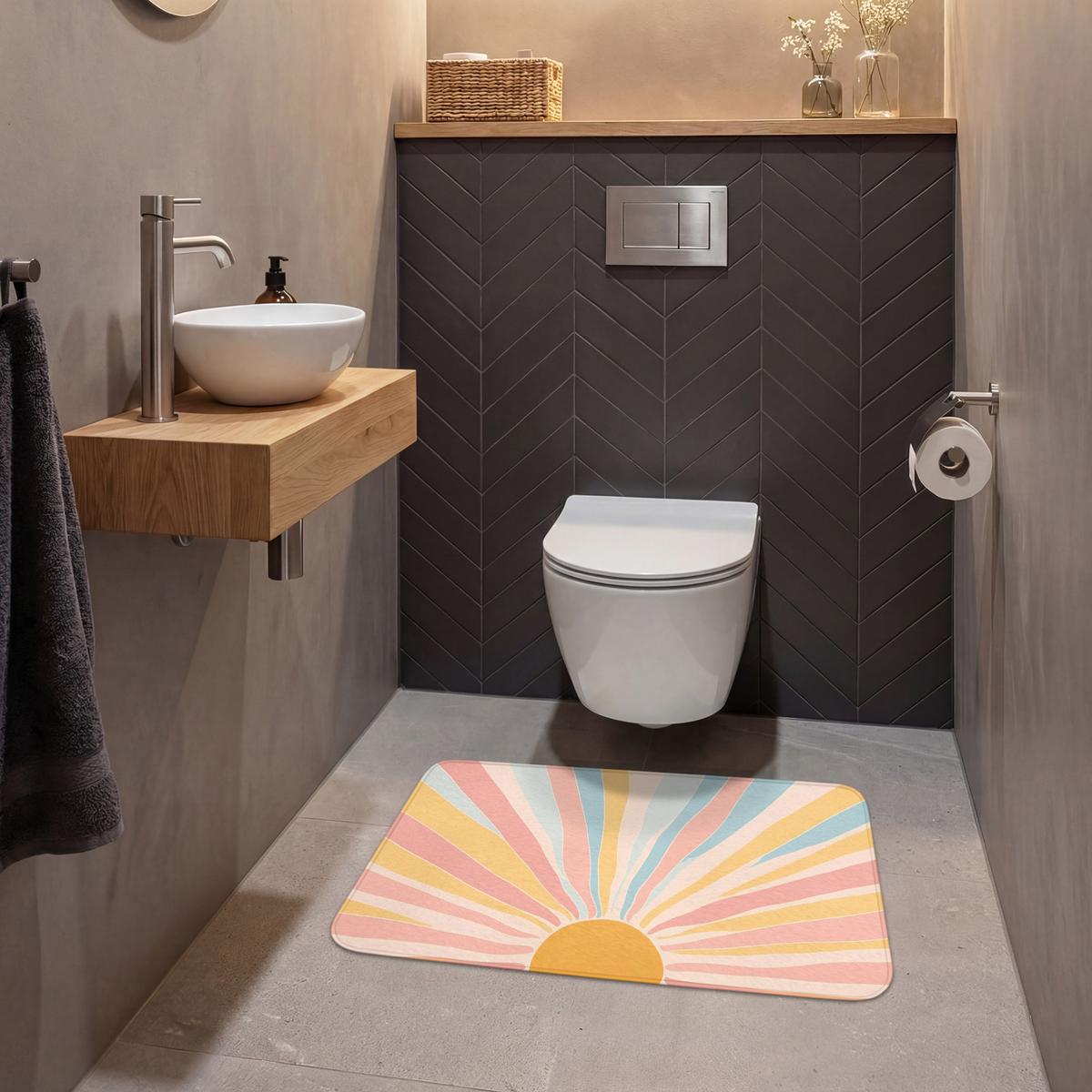 WC-VORLEGER Illustration - Sonne - Pastellfarben Toilettenteppich 80x50 cm - Pastellblau, Textil (80/1cm) - OnlyWow