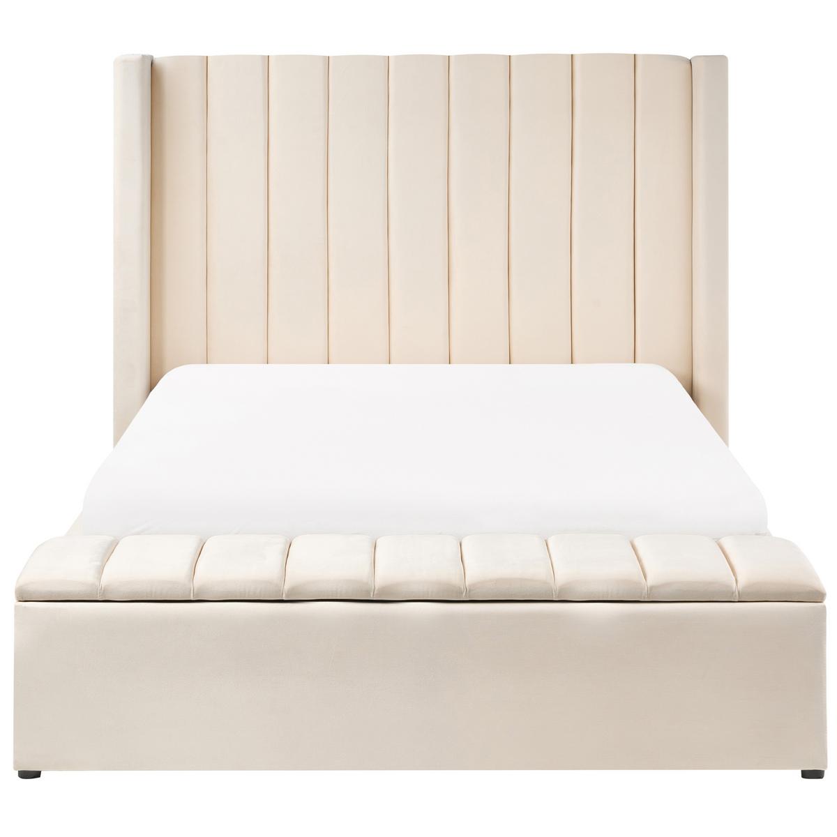 BETT mit Stauraum bank140/200 cm Samtstoff Cremeweiß Noyers - Creme, Textil (140/200cm) - Beliani