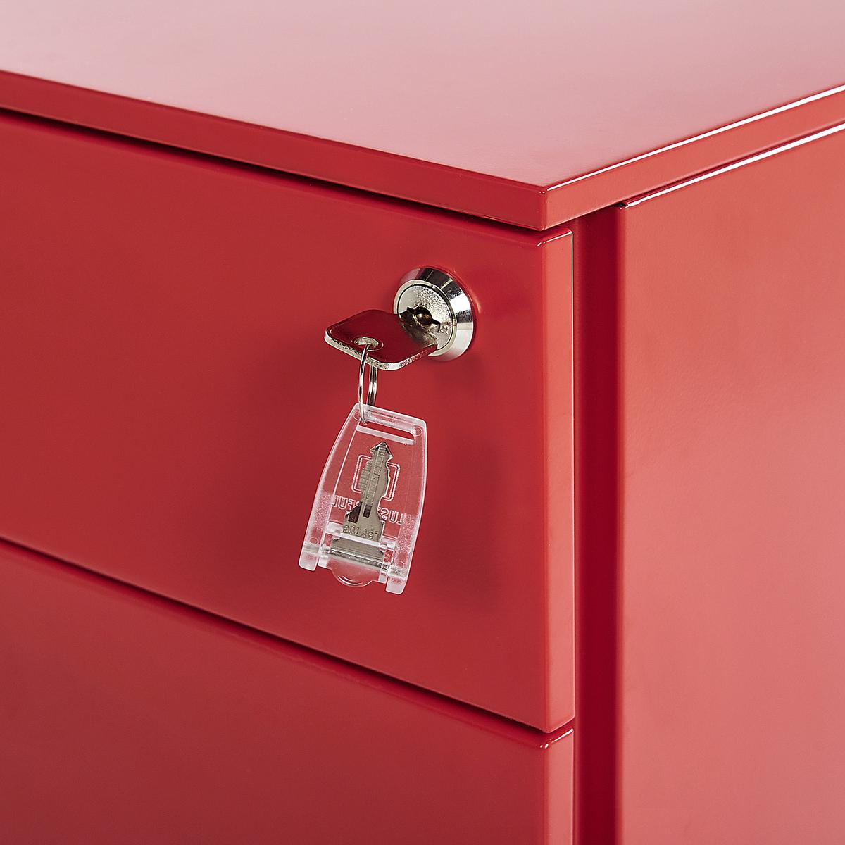AKTENSCHRANK Metall rot 3 Schubladen mit Rollen Cami - Rot, Metall (39/60/50cm) - Beliani