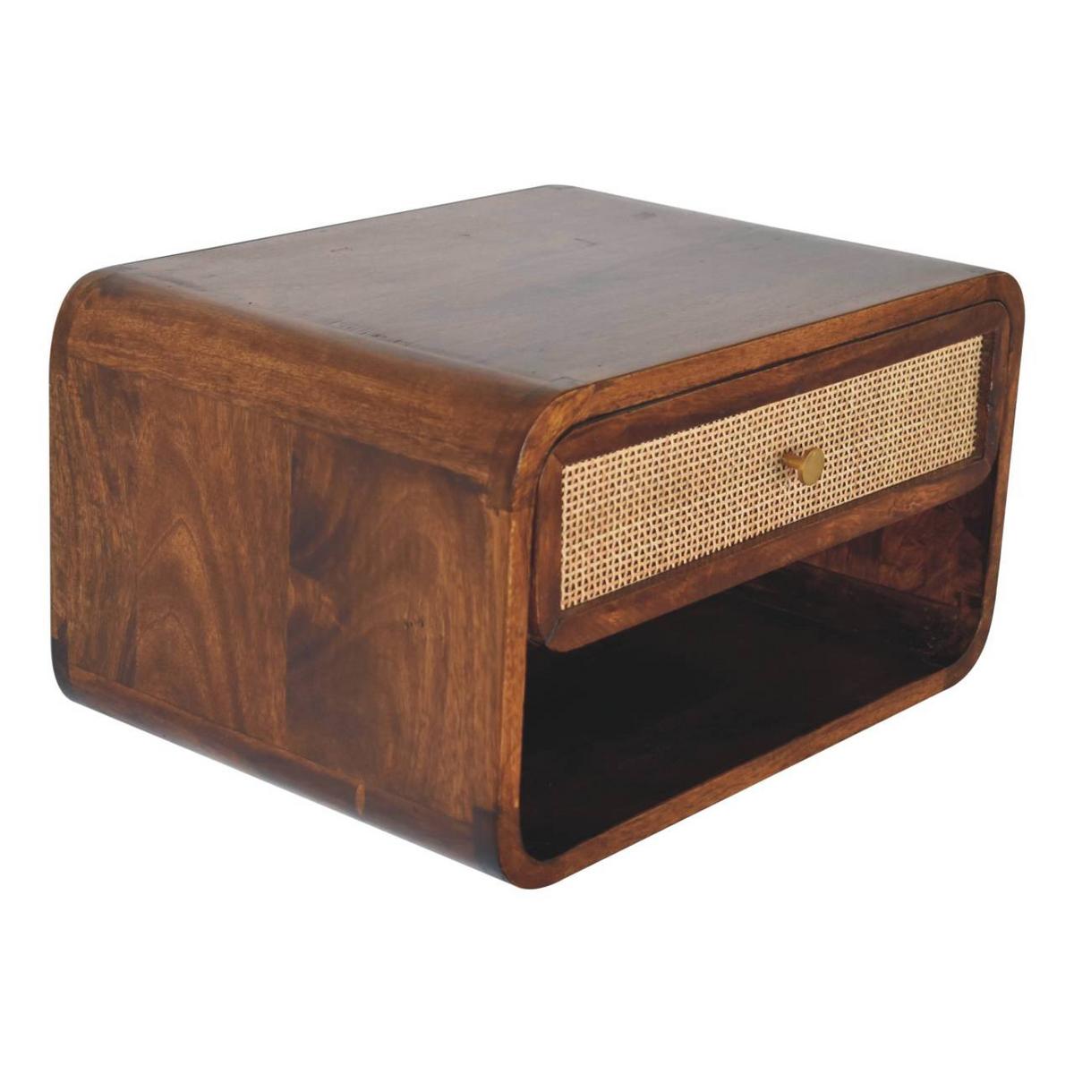 WANDNACHTTISCH, offen geflochten, 1 Schublade und offenes Fach, Braun - Messingfarben/Braun, Holz/Metall (45/25/32cm) - Artisan Furniture