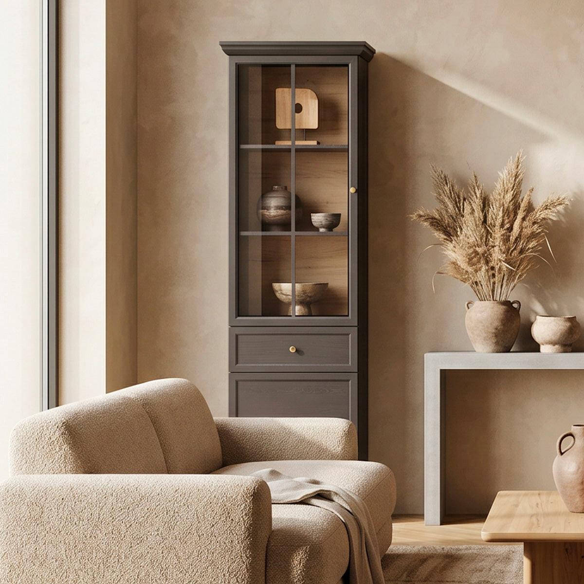 VITRINE Toja Anthrazitfarbenes Holz - Braun, Holzwerkstoff (63.3/200/40.7cm) - Petits-meubles
