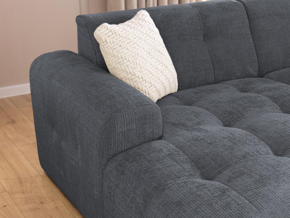 ECKSOFA mit Ottomane links, raffinierten Steppungen, Wellenunterfederung, B234/T161/H79 cm, Chenille-Bezug in Grau / 21046 - Schwarz/Grau, Kunststoff/Textil (234/79/161cm) - luma-home