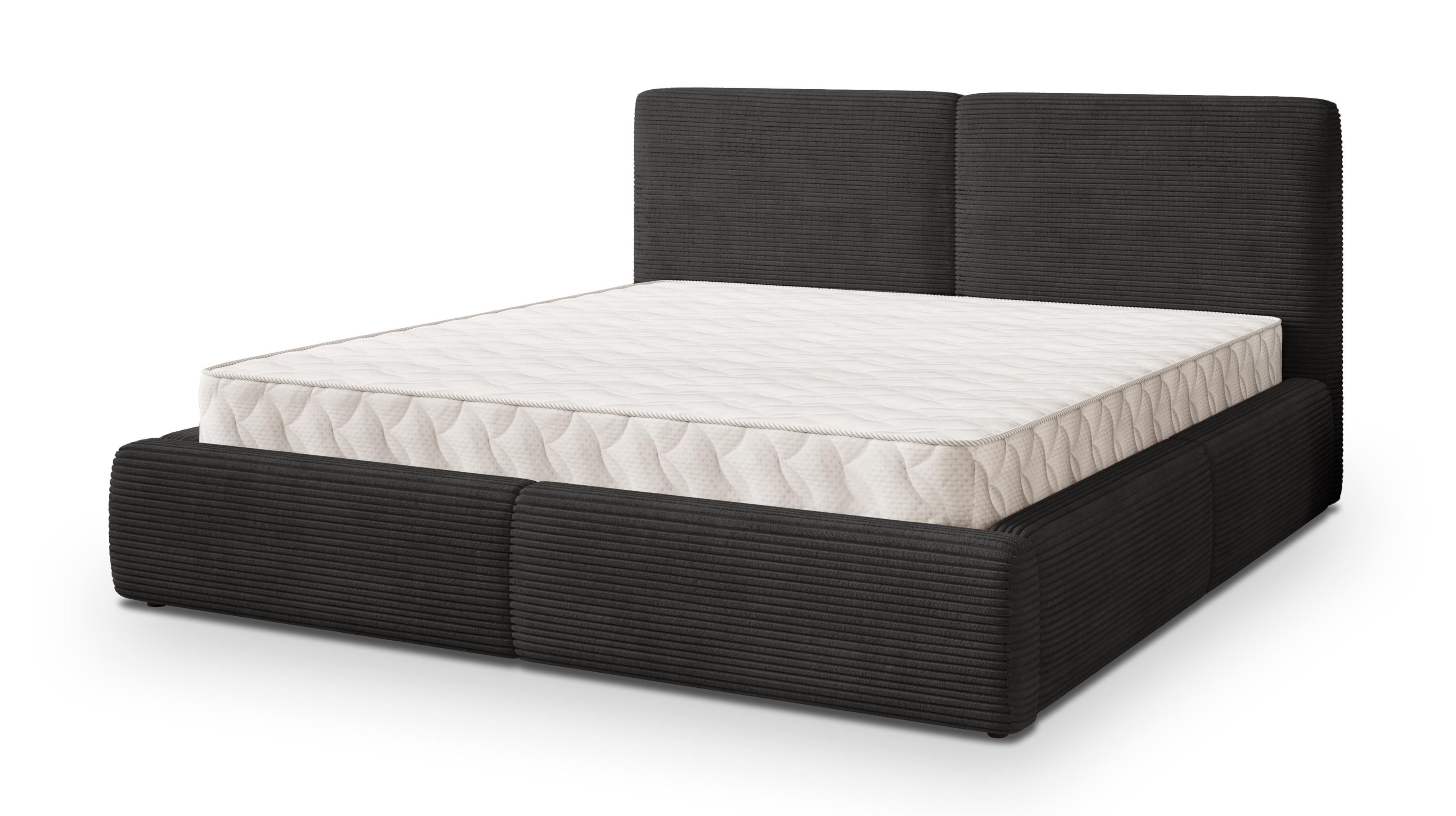 POLSTERBETT FELURO P 200x200 cm mit Bettkästen - Schwarz - Schwarz, Holz/Textil - MASSENO