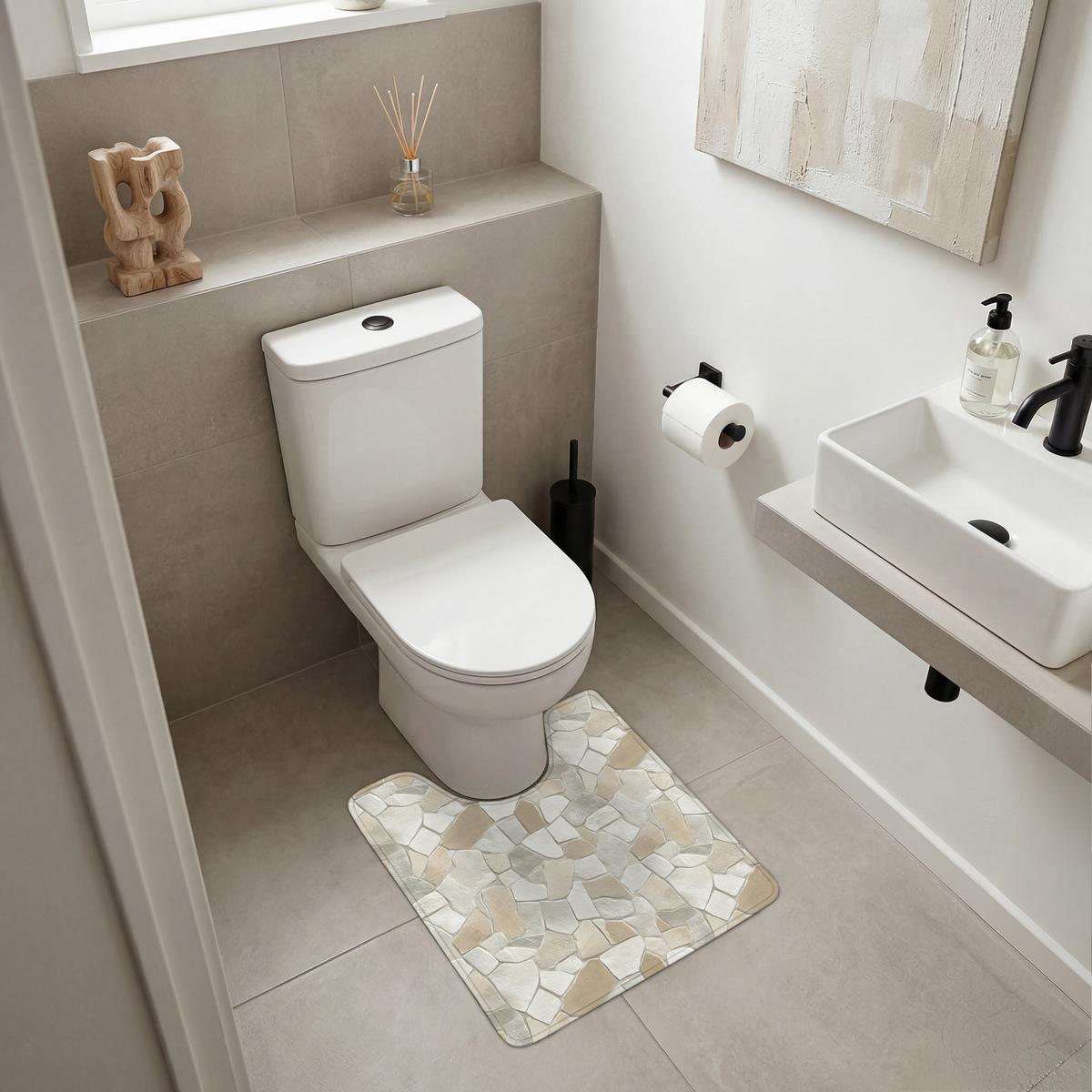 WC-VORLEGER Mosaik - Steine - Beige Toilettenvorleger 55x60 cm - Beige, Textil (55/1cm) - OnlyWow