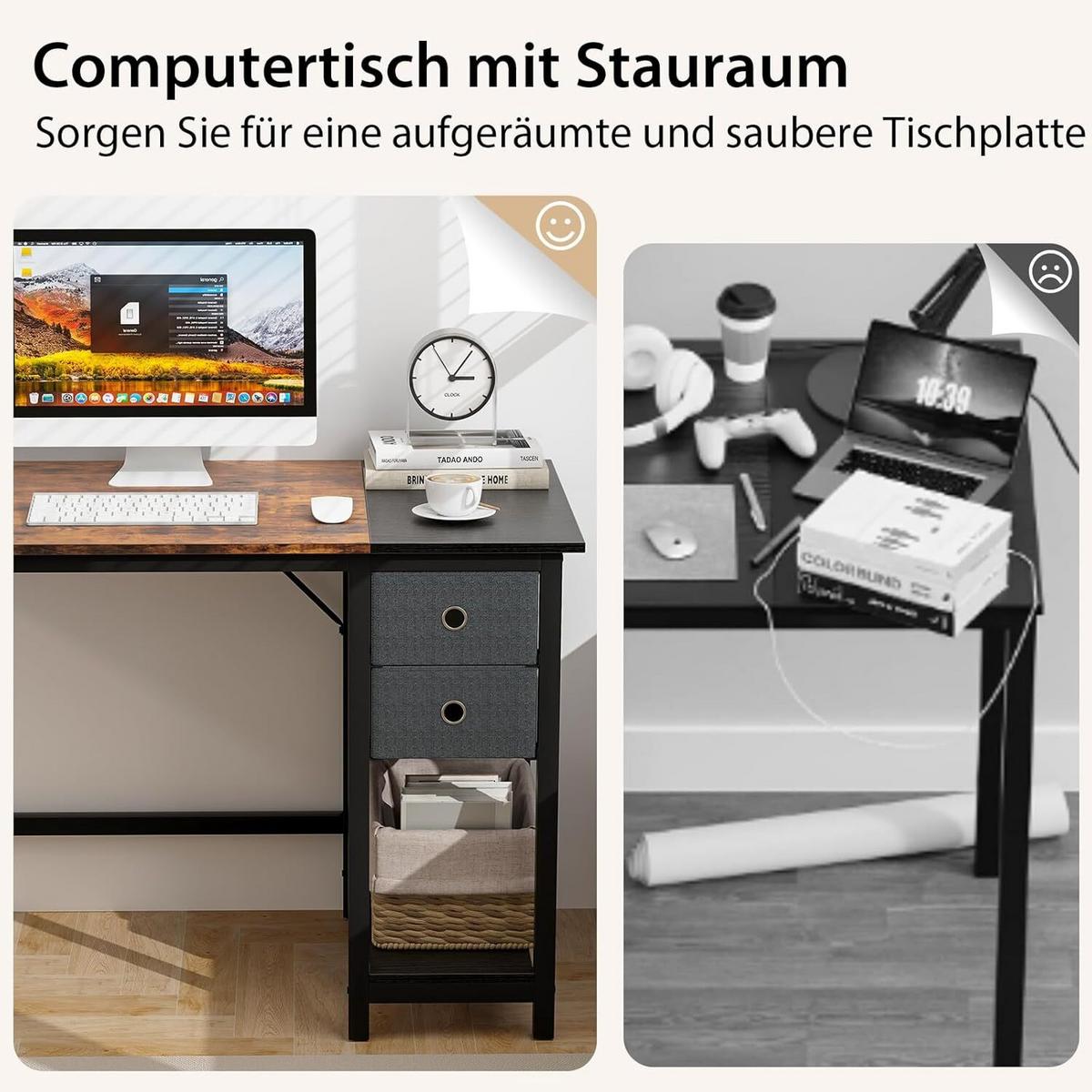 SCHREIBTISCH 75cm Braun - Braun, Holz (60/140/75cm) - COSTWAY