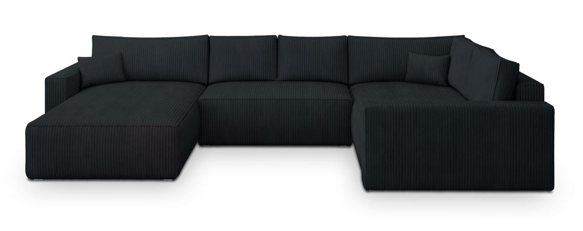 WOHNLANDSCHAFT VELAMI R-S Schwarz Kordstoff mit Schlaffunktion - Schwarz, Holz (365/83/194cm) - MASSENO
